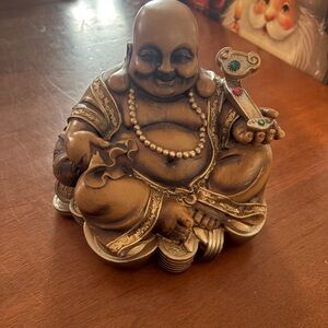 Decorative Laughing Buddha Figurine - Brown and Silver